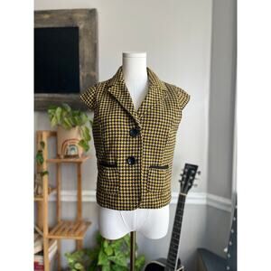 Vintage 90s Yellow and Black Houndstooth Cap Sleeve Vest Size Small